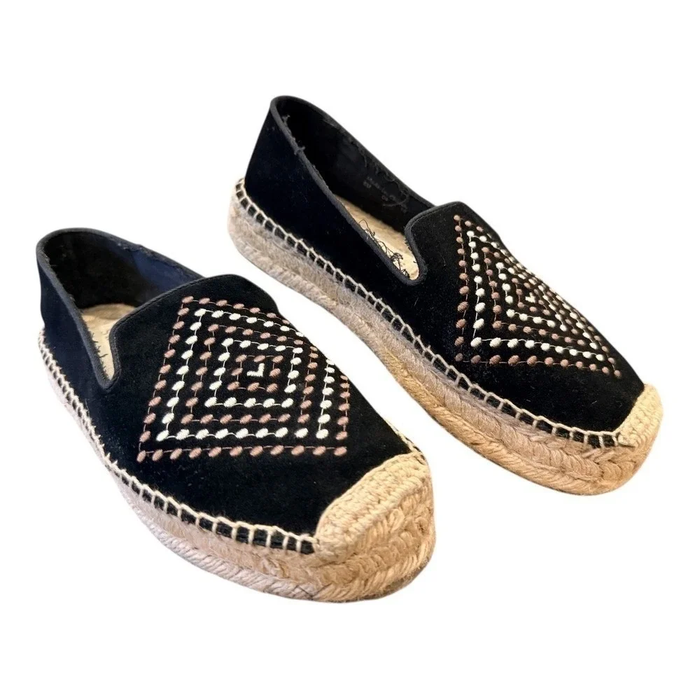 Jack Rogers Luna Suede Espadrilles Embroidered Geometric Design‎ Women's Size 6M